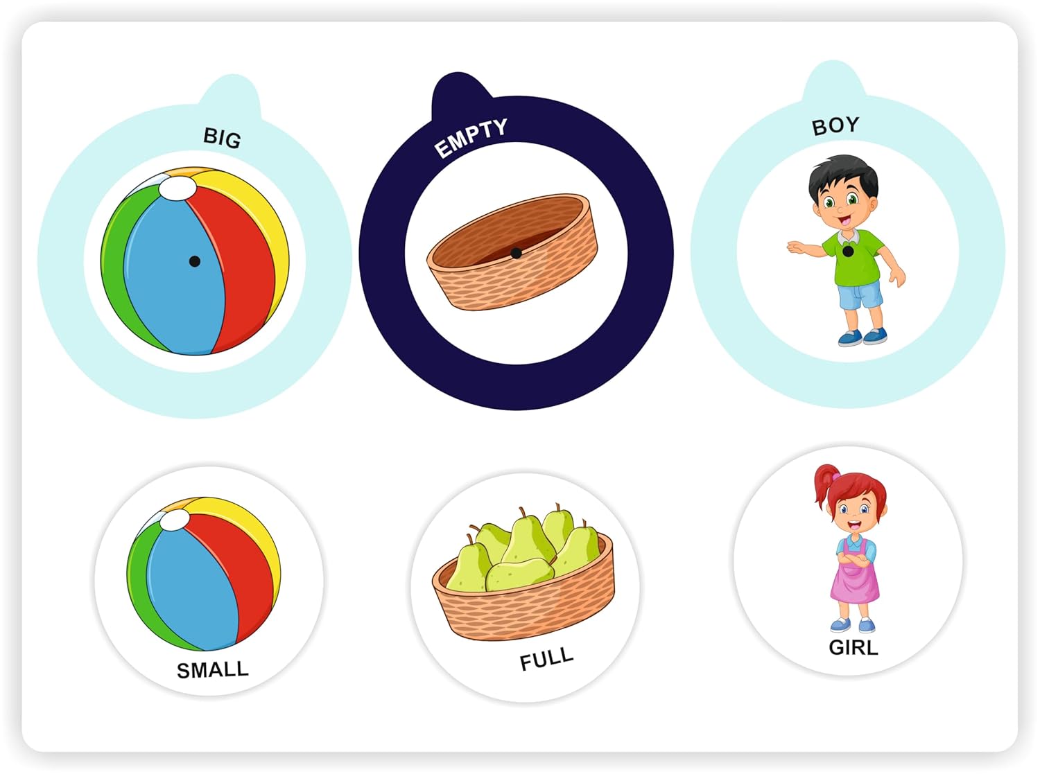 Reusable and child-safe educational activity book titled "Opposite" for preschoolers, featuring visual examples like 'Dirty' vs. 'Clean' and 'Day' vs. 'Night' www.usmile.toys